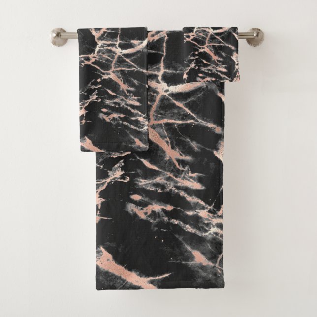 Black & Rose Gold Marble 3 Bath Towel Set (Insitu)