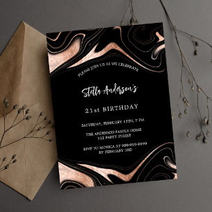 Black rose gold marble budget birthday invitation