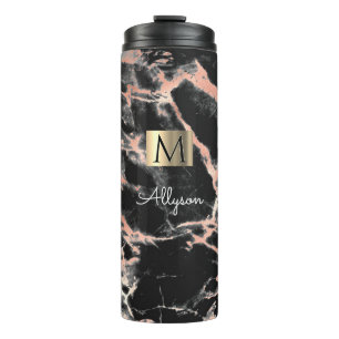 Black & Rose Gold Marble, Name & Monogram, Vs 2 Thermal Tumbler