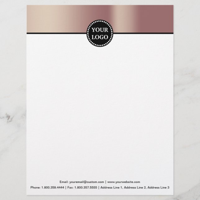 Black & Rose Gold Modern Stationary Monogram Custom Letterhead (Front)