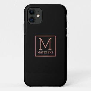 Black Rose Gold Monogram Elegant Case-Mate iPhone Case