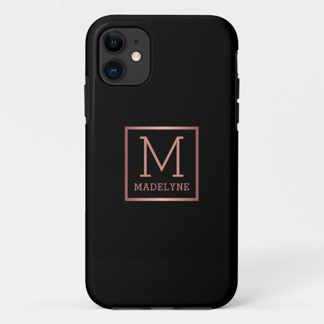 Black Rose Gold Monogram Elegant Case-Mate iPhone Case (Back)