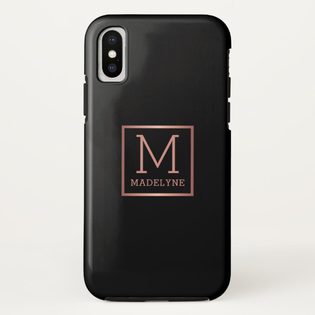 Black Rose Gold Monogram Elegant Case-Mate iPhone Case (Back)