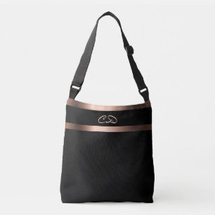 Black rose gold monogram initials elegant crossbody bag