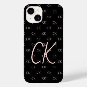 Black rose gold monogram initials modern Case-Mate iPhone 14 case