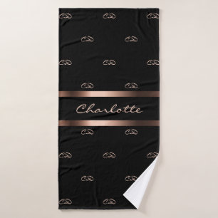 Black rose gold monogram initials pattern name bath towel