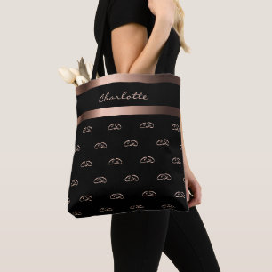 Black rose gold monogram initials pattern name tote bag