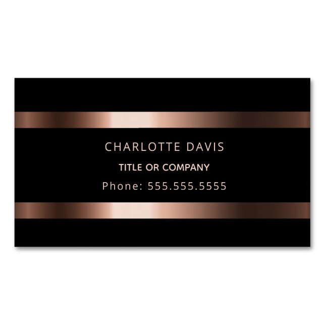 Black rose gold monogram minimalist elegant  magnetic business card (Front)