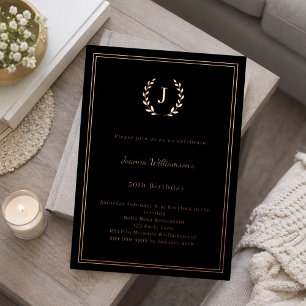 Black rose gold monogrammed wreath birthday