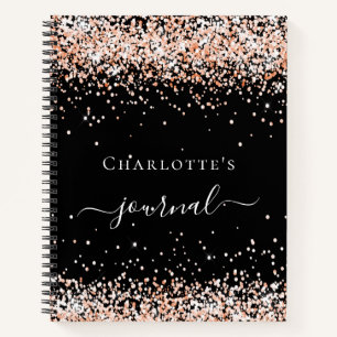Black rose gold name script journal