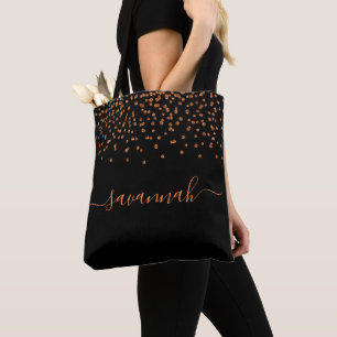 Black rose gold name script tote bag