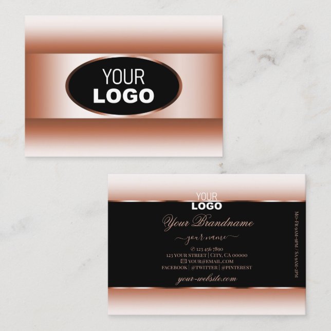 Black Rose Gold Oval Frame Logo Rose Golden Ombre Business Card (Front/Back)