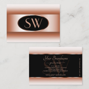 Black Rose Gold Oval Frame Monogram Rose Gradient Business Card