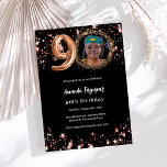 Black rose gold photo stars 90th birthday invitation<br><div class="desc">A modern,  stylish photo invitation for a 90th birthday party.  A classic black background,  decorated with rose gold stars. Personalise and add your party details.</div>