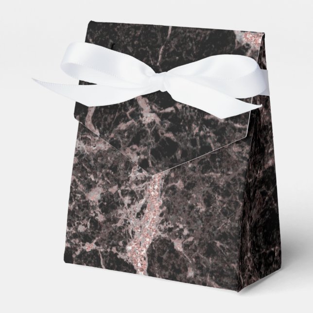 Black & Rose Gold Pink Glitter Marble Glam Trendy Favour Box (Front Side)