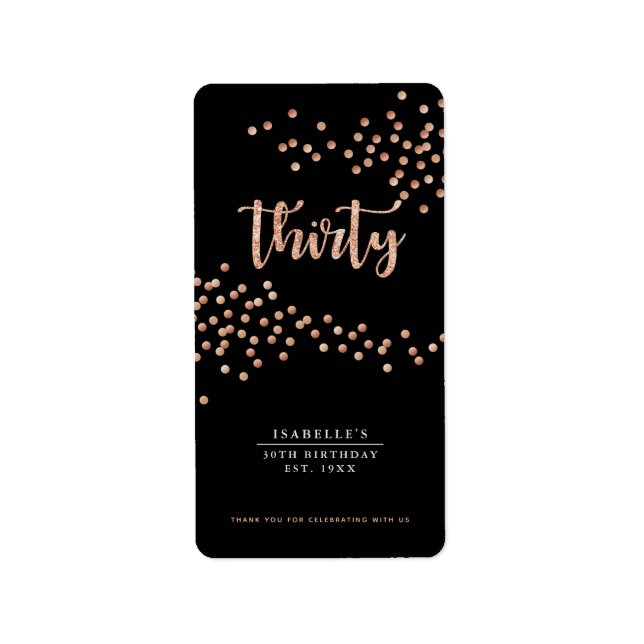 Black & Rose Gold Polka Dot Custom Favour Label (Front)