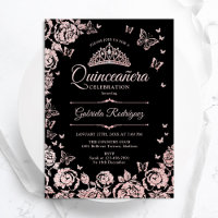 Black Rose Gold Roses Butterflies Quinceanera