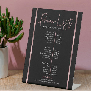 Black & Rose Gold Salon Spa Trendy Price List Pedestal Sign