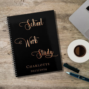Black rose gold school work study typography 2027 planner