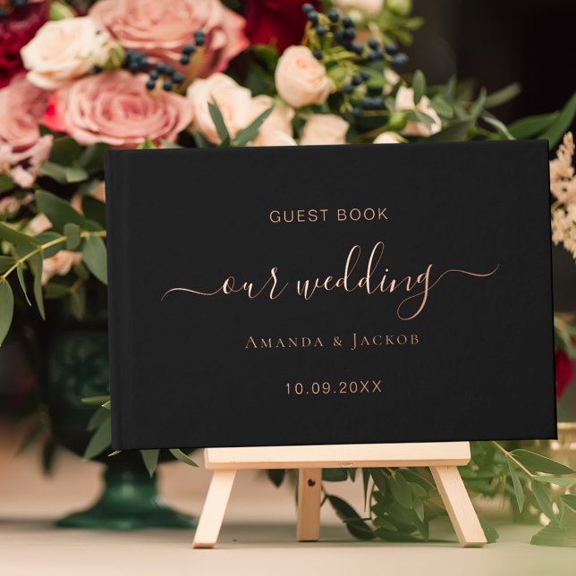 Black rose gold script wedding  guest book (Creator Uploaded)