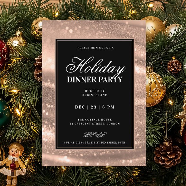 Black & Rose Gold Sequins Holiday Dinner Party Invitation (Black & Rose Gold Sequins Holiday Dinner Party Invitation)