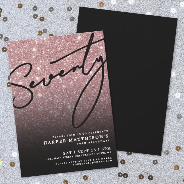 Black Rose Gold Seventy 70th Birthday Invitation (Black Rose Gold Seventy 70th Birthday Invitation )