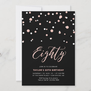 Black Rose Gold Simple Eighty 80th Birthday Party  Invitation