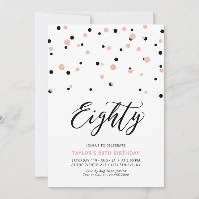Black Rose Gold Simple Eighty 80th Birthday Party Invitation (Front)