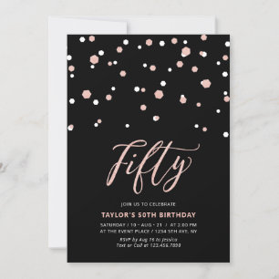 Black & Rose Gold Simple Fifty 50th Birthday Party Invitation