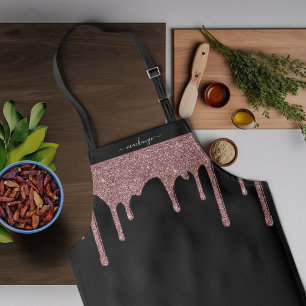 Black Rose Gold Sparkle Glitter Drips Personalised Apron