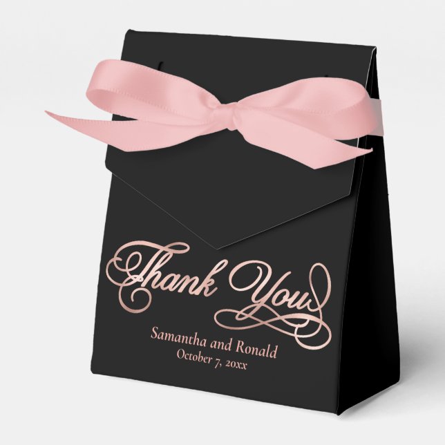 Black & Rose Gold Thank You Calligraphy Wedding Favour Box (Front Side)