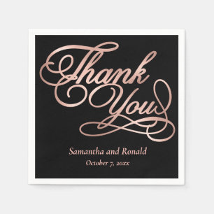 Black & Rose Gold Thank You Calligraphy Wedding Napkin