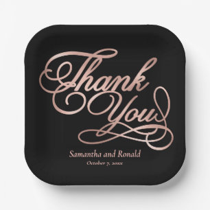 Black & Rose Gold Thank You Calligraphy Wedding Paper Plate
