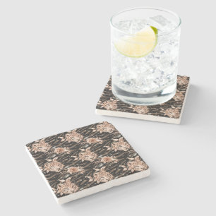 Black Rose Gold Tiger Floral Stone Coaster