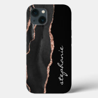 Black Rose Gold Watercolor Agate Personalised