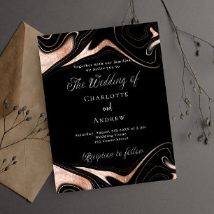 Black rose gold wedding invitation