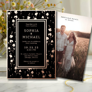 Black Rose Gold Wedding Invitation Floral Template