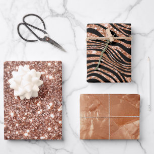 Black Rose Gold Zebra Wrapping Paper Sheet