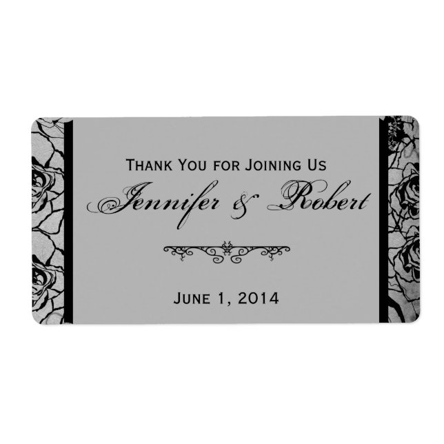 Black Rose Gothic Frame Water Bottle Label (Front)