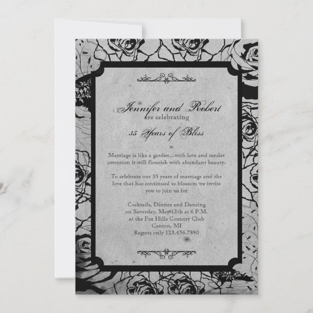 Black Rose Gothic Frame Wedding Anniversary Invitation (Front)