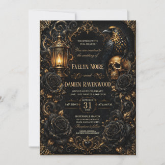 Black Rose Gothic Halloween Wedding Invitation