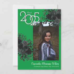 Black Rose Green Gothic Graduation Announcement