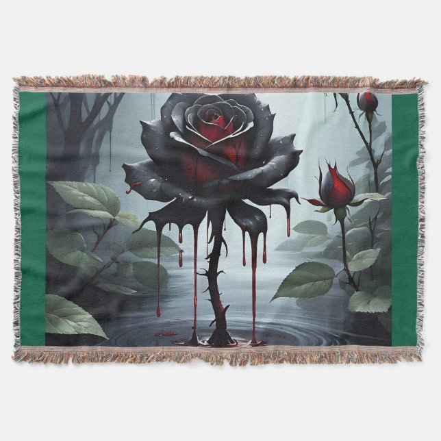 black rose green throw blanket (Front)