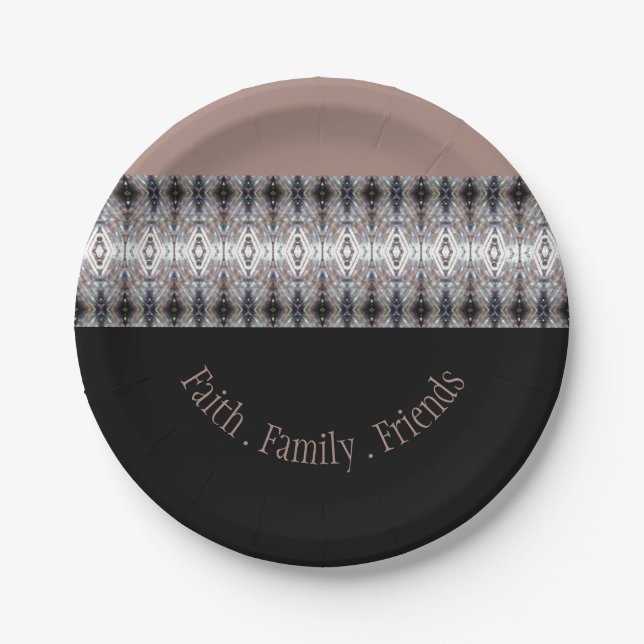 Black Rose Grey Blue Patterned Paper Plate (Front)