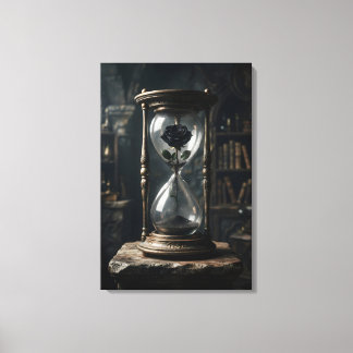 Black rose in hour glass canvas print