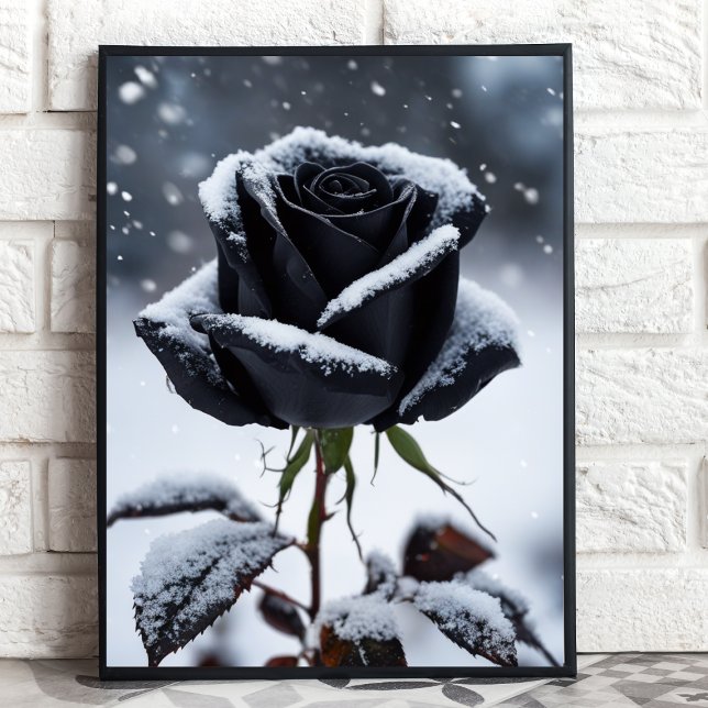 Black Rose in Snow – Moody Winter Floral Art Print (Creator Uploaded)