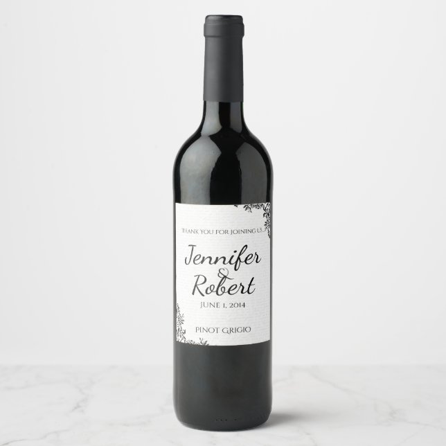 Black Rose Love Letter Wedding Wine Label (Front)