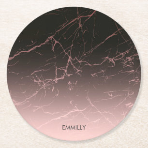 Black Rose Marble Round Paper Coaster