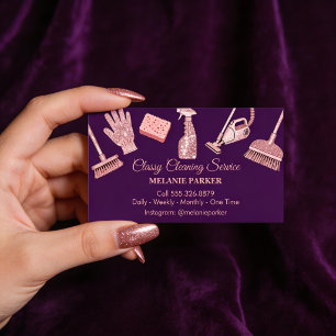 Black & Rose pink Glitter Classy Cleaning Services Business Card