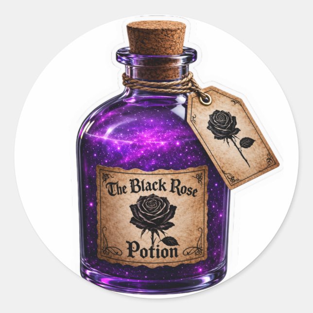 Black Rose Potion Gothic Witch Bottle Sticker (Front)